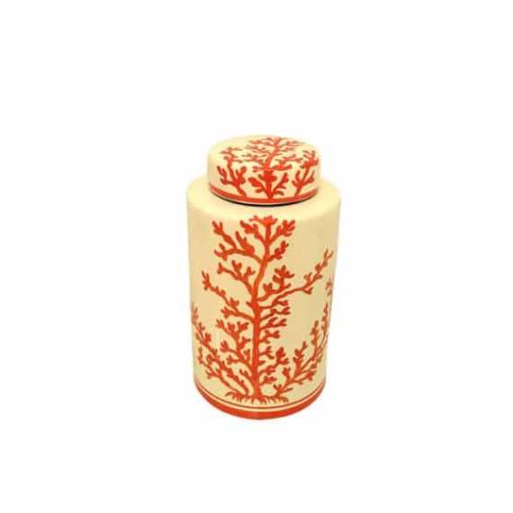 Ceramic Vase with Lid Painted With Coral
